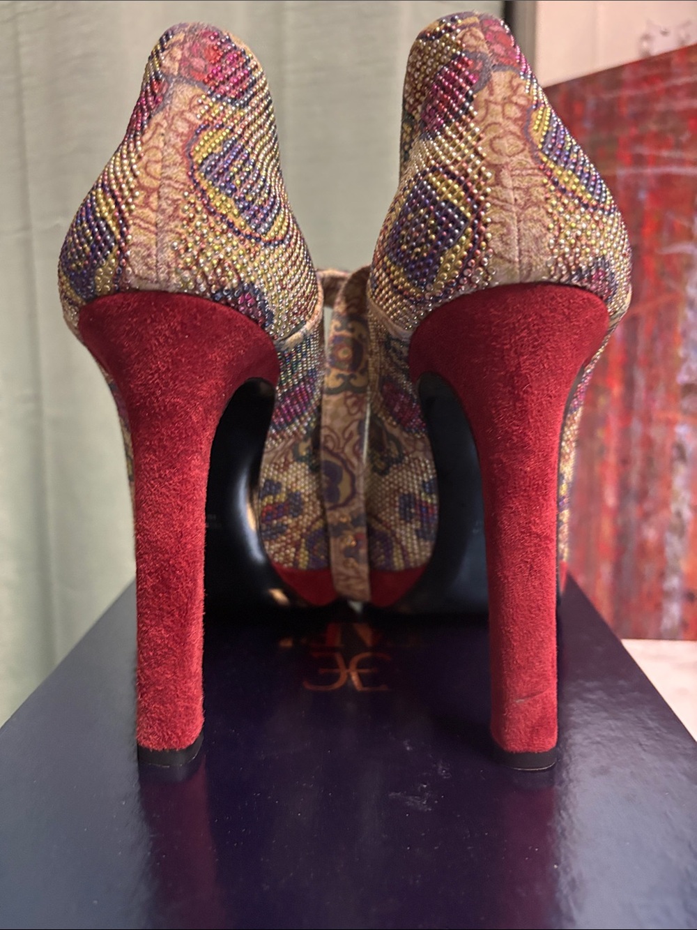 Fabi Multicolor Jeweled Pointed-Toe Mary Jane Heels - Picture 7 of 8